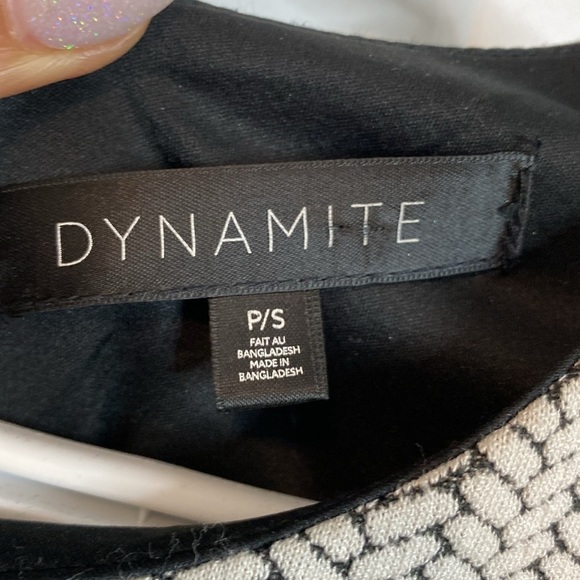 Dynamite | Long Sleeve Mini Herringbone Mini Dress - White & black - small - Picture 2 of 7